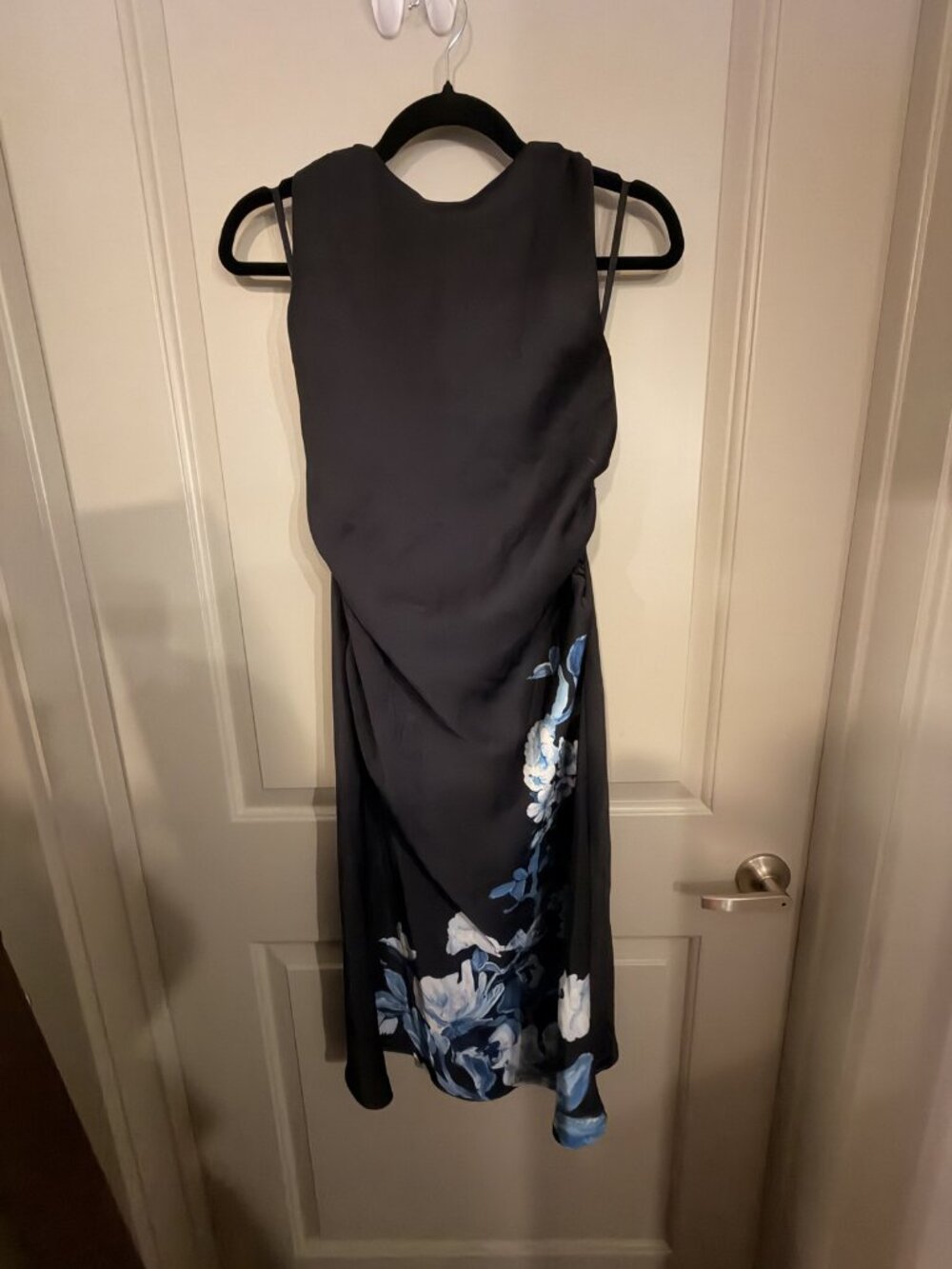 BHLDN Black Blue Floral Embroidered Back Cutout Dress Size 4